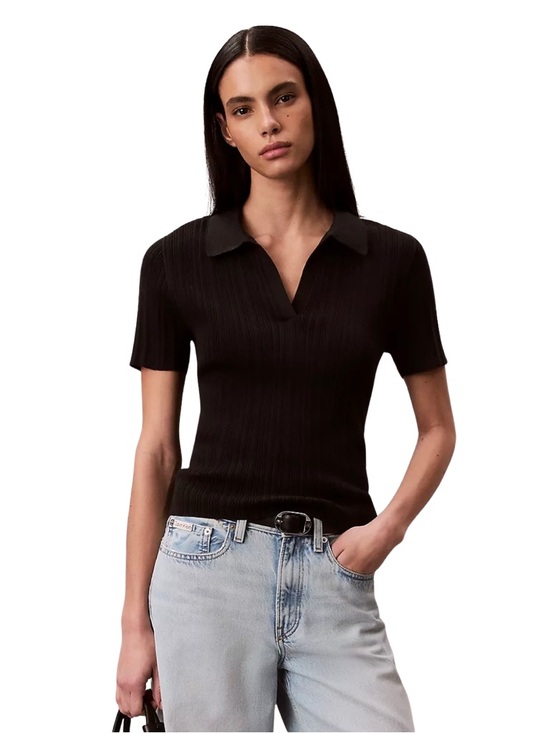 Calvin Klein Jeans Tops - Calvin Klein Jeans - Black Ribbed Short Sleeve Polo NWT